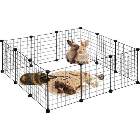 Enclos pour Petits Animaux Domestiques DIY Parc Extensible Cage Grille Clapier Grillage Pack de 12, Noir