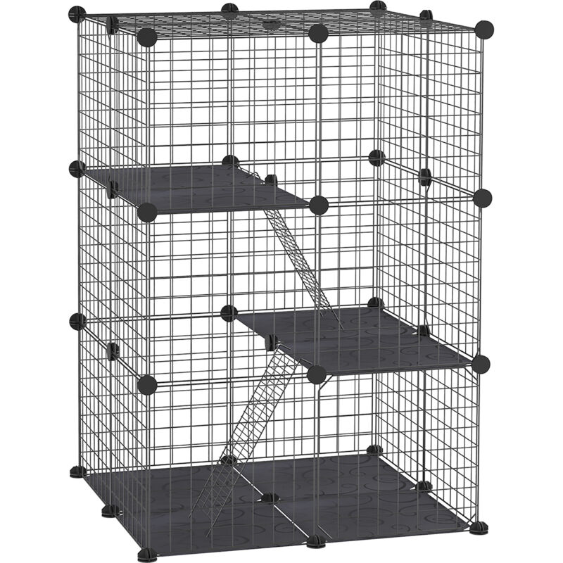 Enclos pour petits animaux - PawHut - modulable - 3 niveaux - 39 panneaux - pour lapin, chaton, chinchilla, furet - en métal noir Enclos pour petits animaux - PawHut - modulable - 3 niveaux - 39 panneaux - pour lapin, chaton, chinchilla, furet - en métal noir
