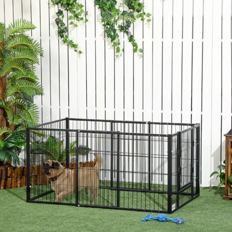 Enclos pour petits chiens avec 6 panneaux pour extérieur et intérieur, 82,5-150x79x61 cm, métal