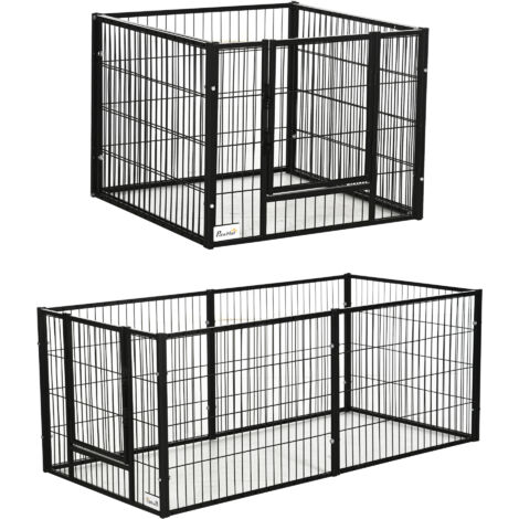Enclos pour petits chiens avec 6 panneaux, usage intérieur et extérieur, 82.5-150x79x61cm en métal robuste