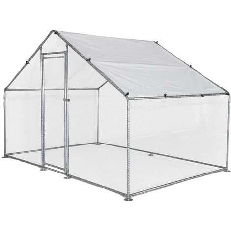 Sweeek – Enclos pour poulailler 6m² en acier galvanisé – Bâche waterproof et anti-UV – Hauteur 2m avec porte à loquet – Protège contre les prédateurs