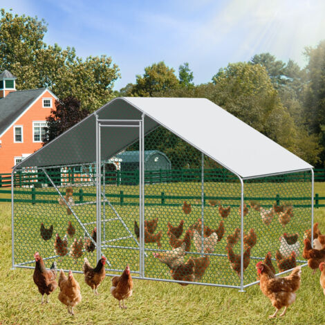 Enclos pour Poules 3x2x2m avec Serrure de Sécurité et Tissu PE Imperméable - Enclos en Métal