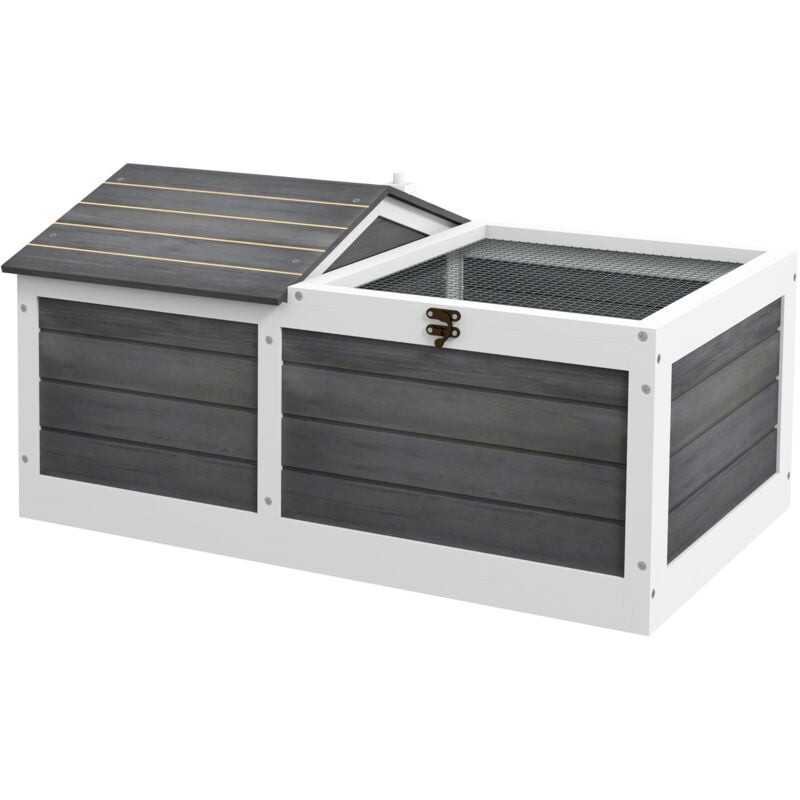 Pawhut - Enclos pour tortue - parc pour tortue - niche, enclos extérieur grillagé, toit ouvrant verrouillable - sapin gris blanc