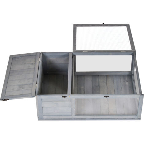 Enclos pour tortues avec 2 zones, 91 x 60,5 x 32 cm, bois massif gris