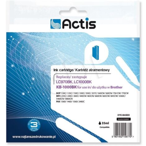 Encre Actis KB-1000BK (remplace Brother LC1000BK/LC970BK  Standard  36 ml  noire)