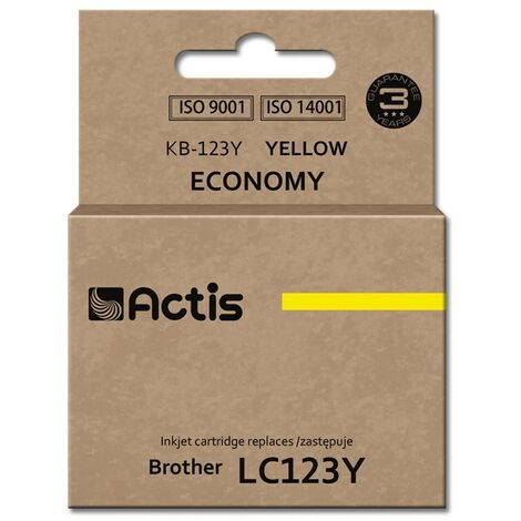 Encre Actis KB-123Y (remplace Brother LC123Y/LC121Y Standard 10 ml jaune)