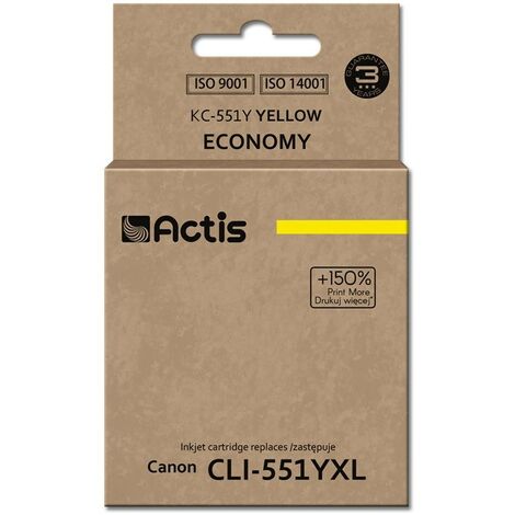 Encre Actis KC-551Y (remplace Canon CLI-551Y  Standard  12 ml  jaune (avec puce))