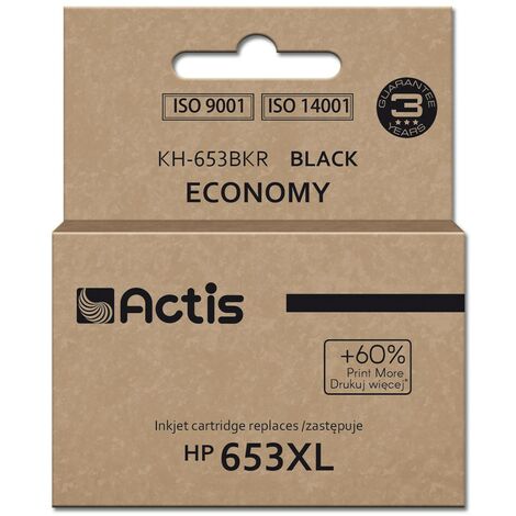 Encre Actis KH-653BKR pour imprimante HP. Compatible avec HP 653XL 3YM75AE qualité supérieure 20 ml 575 pages noir