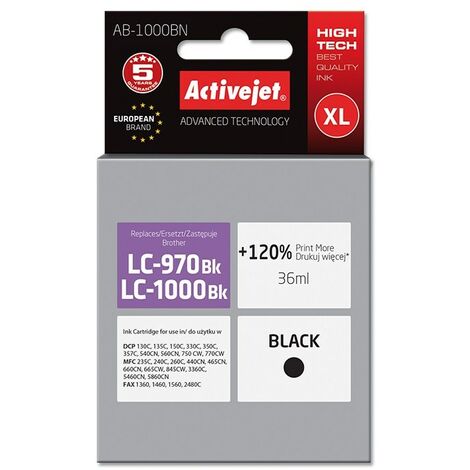 Encre Activejet AB-1000BN (remplace Brother LC1000/LC970Bk Supreme 35 ml noire)