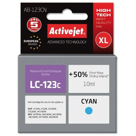 Encre Activejet AB-123CN (remplace Brother LC123C/LC121C  Supreme  10 ml  cyan)