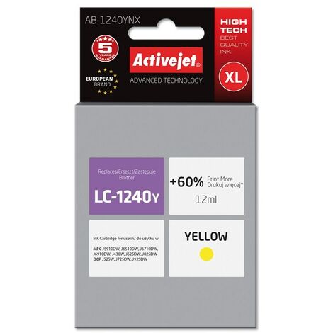 Encre Activejet AB-1240YNX (remplace Brother LC1220Bk/LC1240Bk  Supreme  12 ml  jaune)