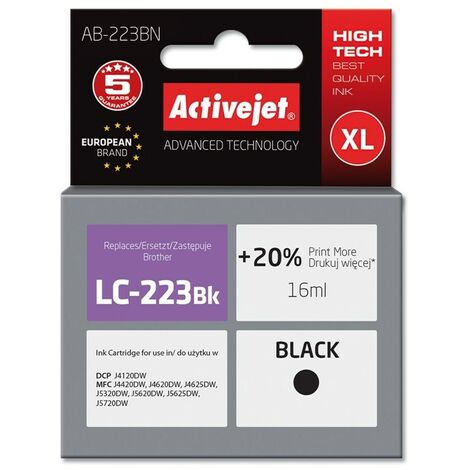 Encre Activejet AB-223BN (remplace Brother LC223Bk  Supreme  16 ml  noire)