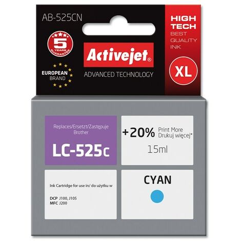 Encre Activejet AB-525CN (remplace Brother LC525C  Supreme  15 ml  cyan)
