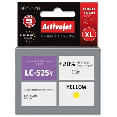 Encre Activejet AB-525YN (Compatible avec Brother LC525Y  Supreme  15 ml  jaune)