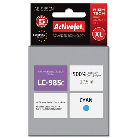 Encre Activejet AB-985CN (remplace Brother LC985C  Supreme  19,5 ml  cyan)