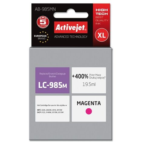 Encre Activejet AB-985MN (remplacement pour Brother LC985M Supreme 19,5 ml magenta)