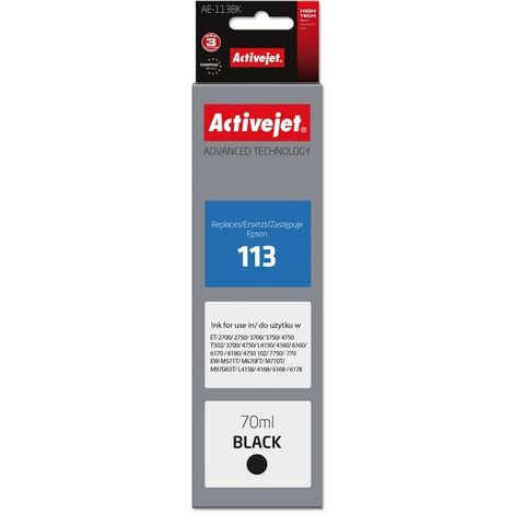 Encre Activejet AE-113Bk (remplace l'encre Epson 113 C13T06B140  Supreme  70 ml  noire)