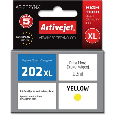 Encre Activejet AE-202YNX (remplace Epson 202XL H44010 Supreme 12 ml jaune)