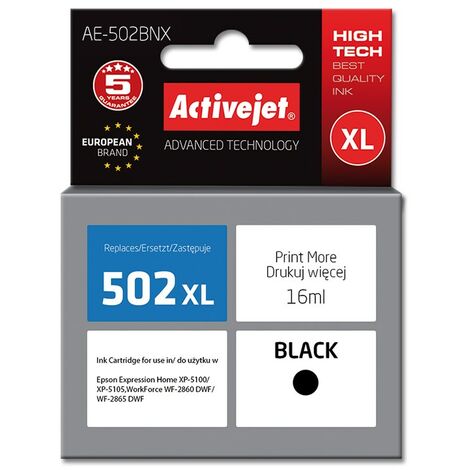 Encre Activejet AE-502BNX (remplace l'encre Epson 502XL W14010  Supreme  16 ml  noire)