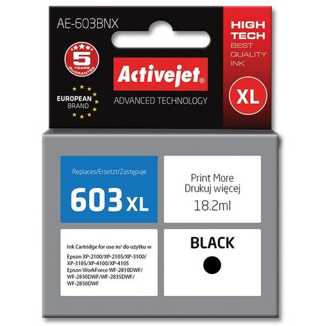Encre Activejet AE-603BNX (remplace Epson 603XL T03A14  Supreme  18,2 ml  noire)
