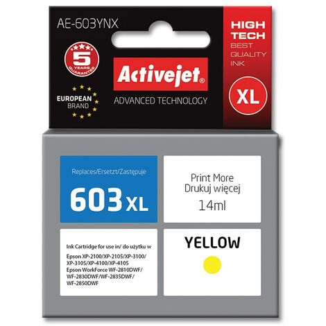 Encre Activejet AE-603YNX (remplace l'encre Epson 603XL T03A44 Supreme 14 ml jaune)