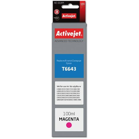 Encre Activejet AE-664M (remplace l'encre Epson T6643  Supreme  100 ml  magenta)