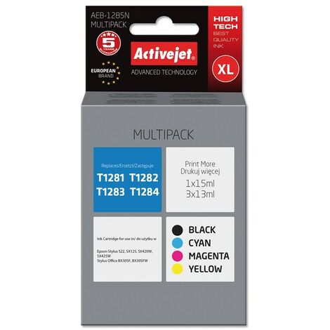 Encre Activejet AEB-1285N (remplacement pour Epson T1281, T1282, T1283, T1284  Supreme  1 x 15 ml, 3 x