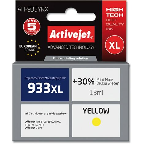 Encre Activejet AH-933YRX (remplace HP 933XL CN056AE Premium 13 ml jaune)