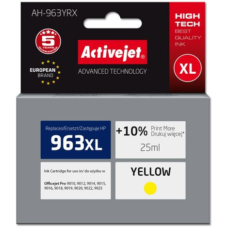Encre Activejet AH-963YRX pour imprimantes HP, remplacement HP 963XL 3JA29AE  Prime 1760pages jaune