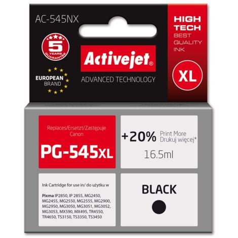 Encre d'imprimante Activejet AC-545NX pour Canon, remplacement Canon PG-545XL  Suprême  16,5 ml  Noir