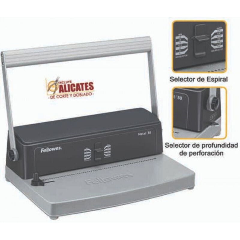 

Encuadernadora para espiral metalica fellowes esp 50 perfora 12 hojas tamaño a4 encuaderna hasta 450 hojas