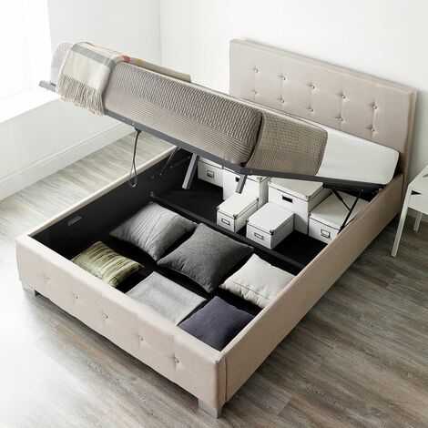 Storage Ottoman Bed Available in Natural Linen Fabrics, Grey, Black or Beige