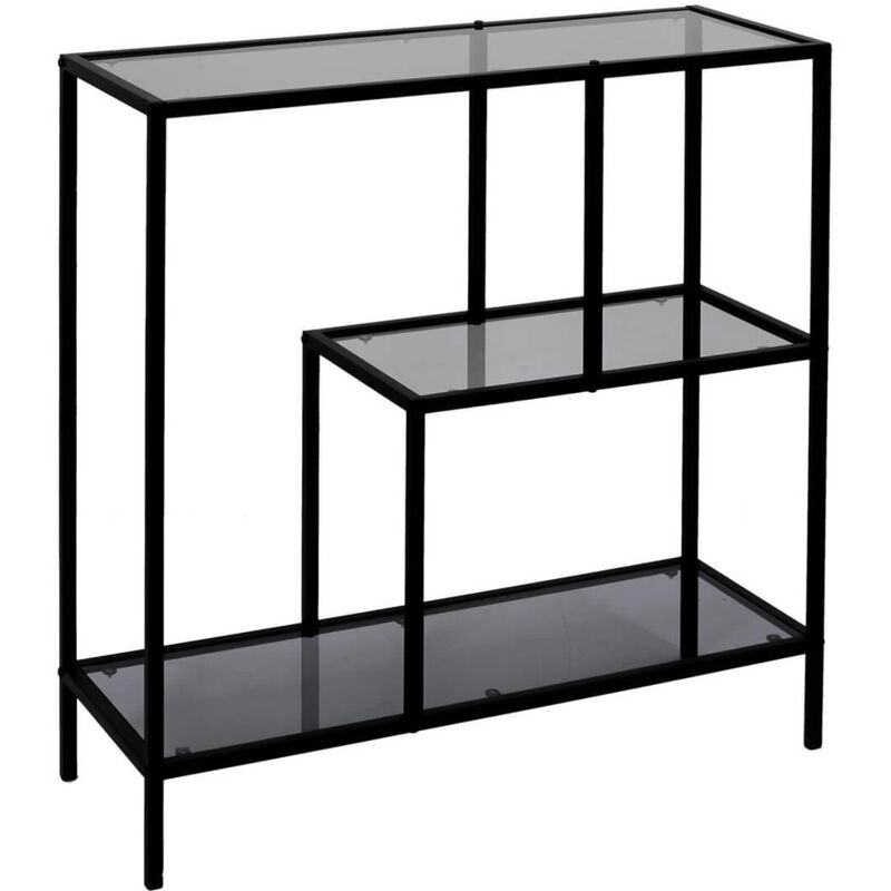 Endis - Etagère 3 Niveaux Verre Fumé et Métal Noir
