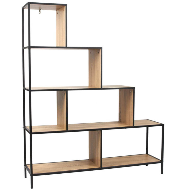 Altobuy - endis - Etagère Escalier 5 Niveaux Aspect Bois et Métal Noir