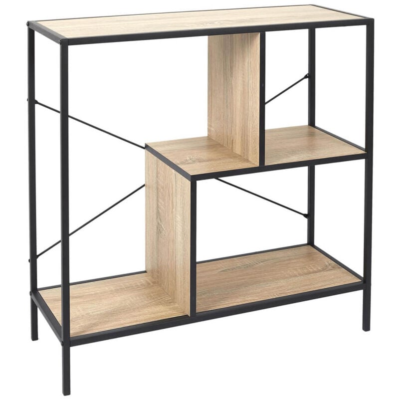 Endis - Etagère 3 Niveaux Aspect Bois et Métal Noir