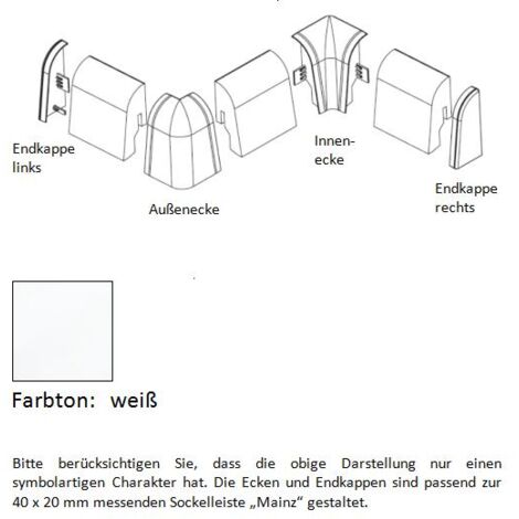 Endkappe (rechts)  für MDF-Sockelleisten 40x20 mm - weiß