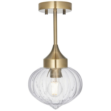 Endon Addington Nickel poli semi-affleurant classique, abat-jour en verre clair strié