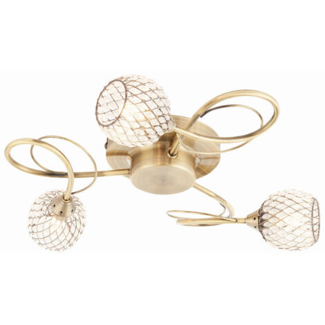 Endon Aherne - Laiton antique semi-affleurant à 3 ampoules avec fil de laiton antique, abat-jour en perles, G9
