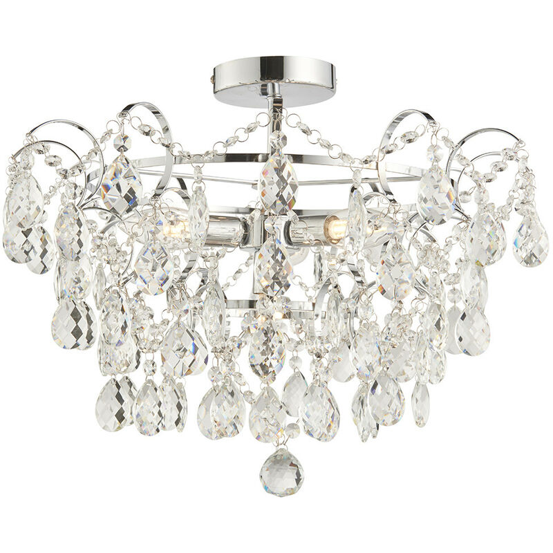 Endon Alisona Elegant Decorative Bathroom Semi Flush 4 Light Chandelier Chrome Plated with Clear Faceted Crystals, IP44