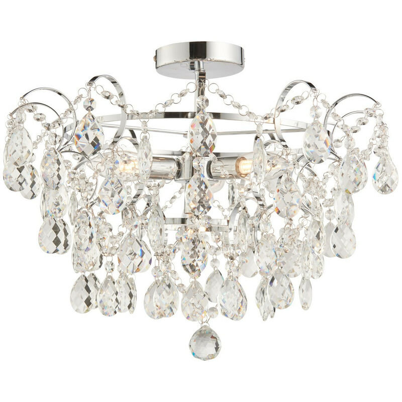 Image of Alisona Elegante lampadario decorativo da bagno semi-incasso a 4 luci cromato con cristalli sfaccettati trasparenti, IP44 - Endon