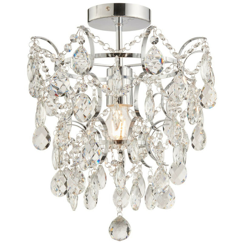 

Endon Alisona Elegante lámpara de araña decorativa semi empotrada para baño, cromada con cristales facetados transparentes, IP44