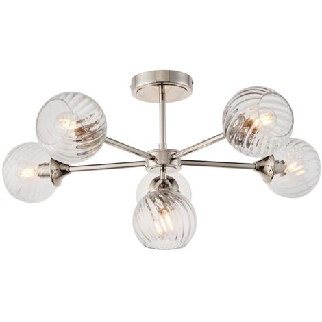 Endon Allegra Lampada da soffitto semi-incasso a 6 bracci multipli con paralume in vetro Nichel brillante
