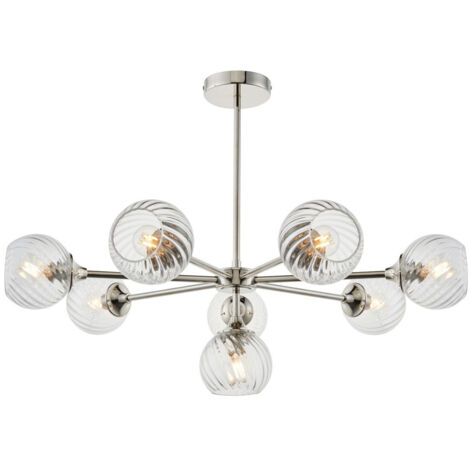 Endon Allegra Lampadario a soffitto a 8 luci con paralume in vetro multibraccio in nichel brillante