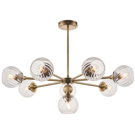 Endon Allegra Lampadario a sospensione da soffitto con paralume in vetro a 8 luci, in ottone anticato