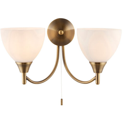 Endon Alton - Applique da interno a 2 luci in ottone antico con vetro opalino, E14