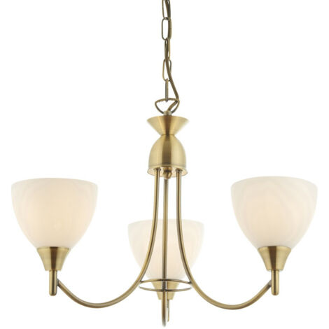 Endon Alton - Luminaire suspendu à 3 ampoules à bras multiples, laiton antique, verre opale, E14