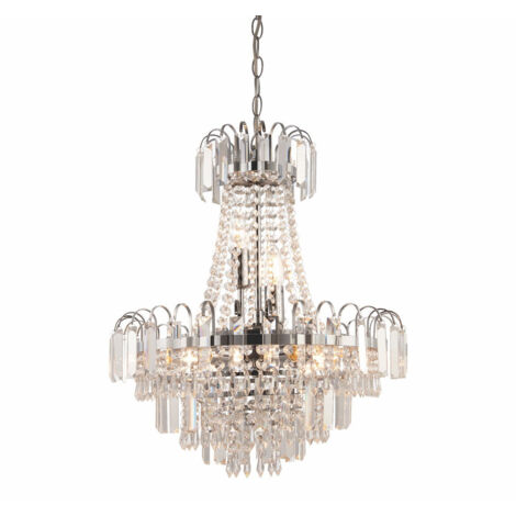 Endon Amadis - Luminaire suspendu à 6 ampoules au fini chrome, perles de verre à facettes claires, E14