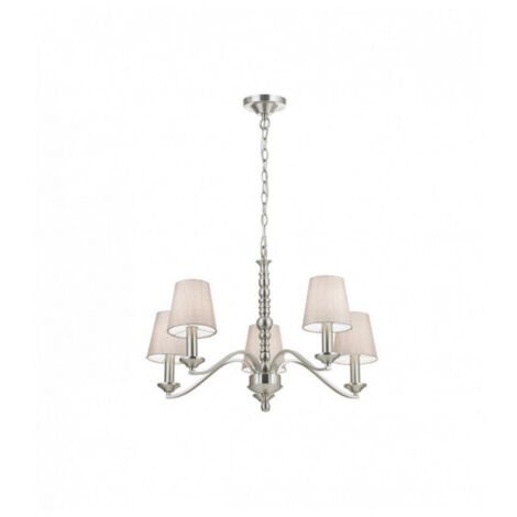 Endon Astaire - Suspension de plafond à 5 bras multiples, nickel satiné, tissu naturel Tc, E14