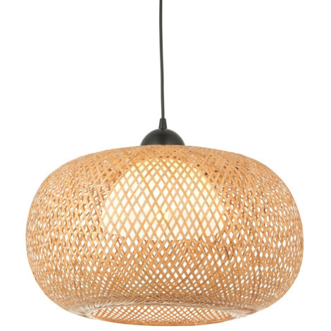 Endon Bali Plafonnier Suspension Simple, Bambou Naturel, Blanc, Noir Mat