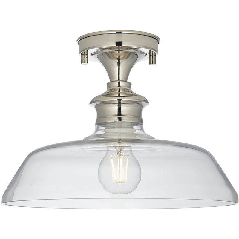 Endon Barford Semi Flush Ceiling Pendant Light Polished Nickel, Clear Glass Shade